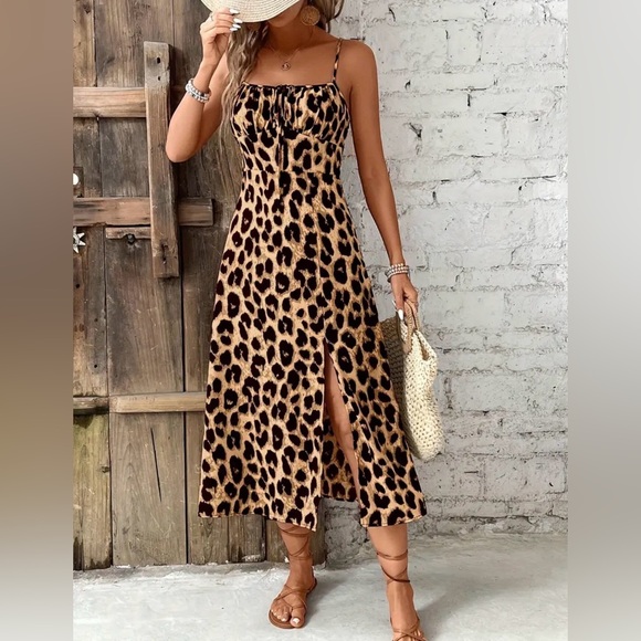 Leopard Print Spaghetti Strap Dress - Picture 2 of 5